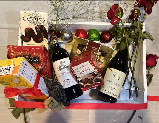 2 Wine Bottle Holiday Arrangement - Red and White Wines